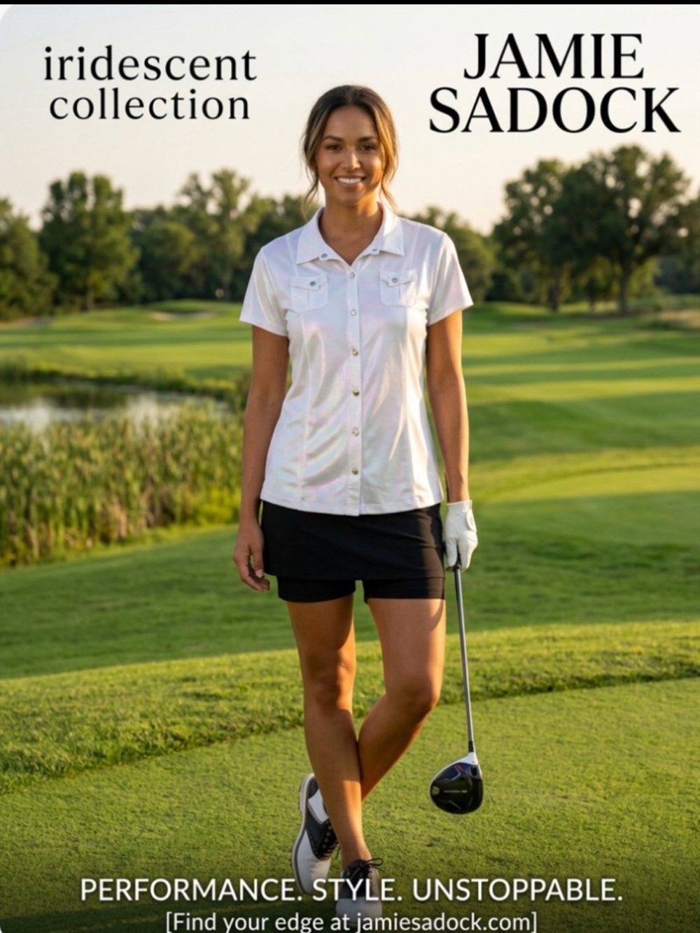 jamie sadock White Short-Sleeve Button-Front Golf Top ~ Size XL
